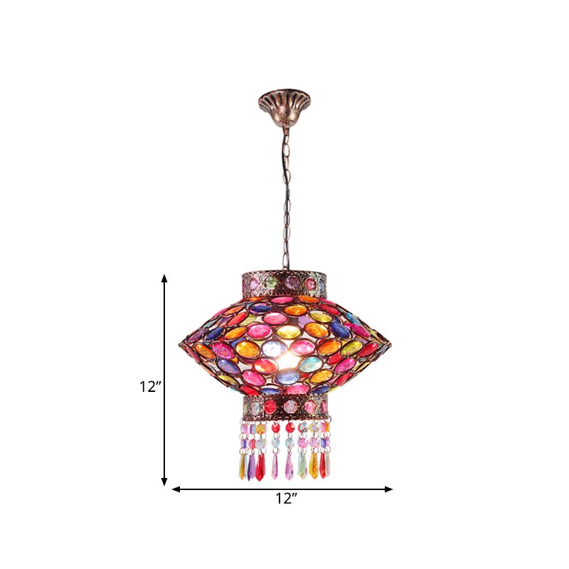 Metal Rust Suspension Lighting Lantern 1-Head Bohemian Hanging Lamp for Restaurant