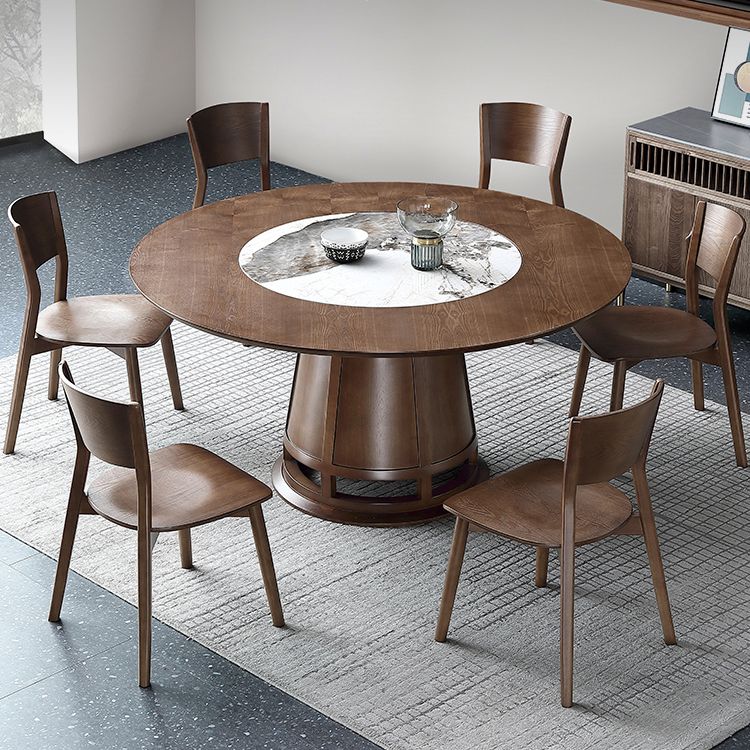 Solid Wood Dining Table Contemporary Style Round Dining Site Table with Turntable