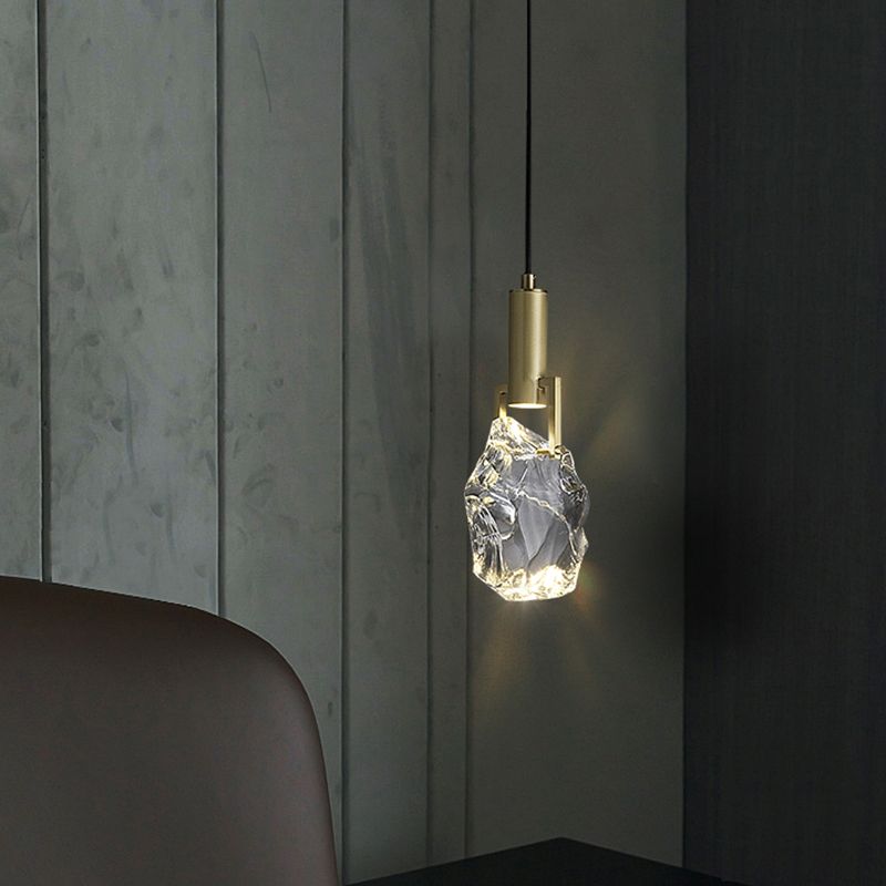 Zeitgenössischer Stil steinförmiger LED -Anhänger Kristall 1 hängende Lampe für Schlafzimmer