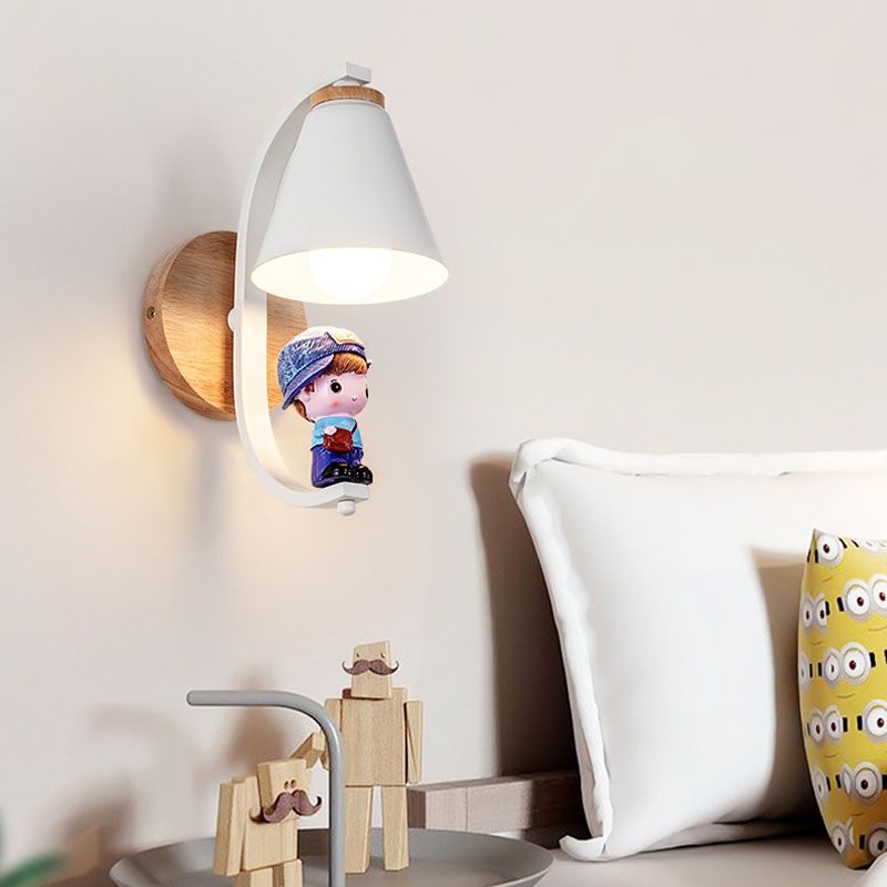 Lampada a parete conica Nordica Metal 1 testa da letto per bambini Montaggio montato sulla lettura con arredamento giocattolo