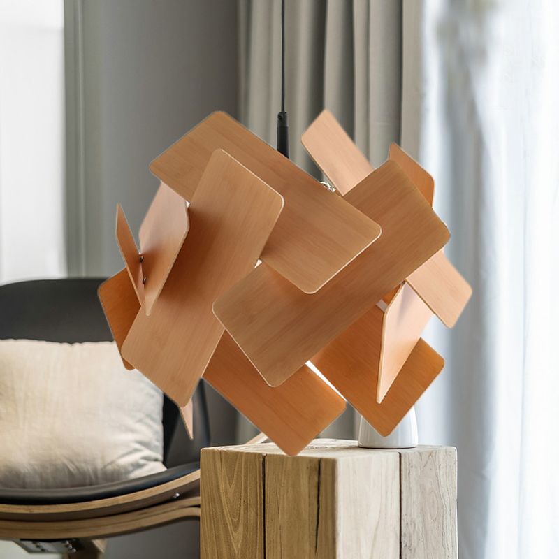 Acrylblütenform Pendellampe moderner nordischer Stil 1 hellrot/blau/helles Holz hängen Deckenlicht