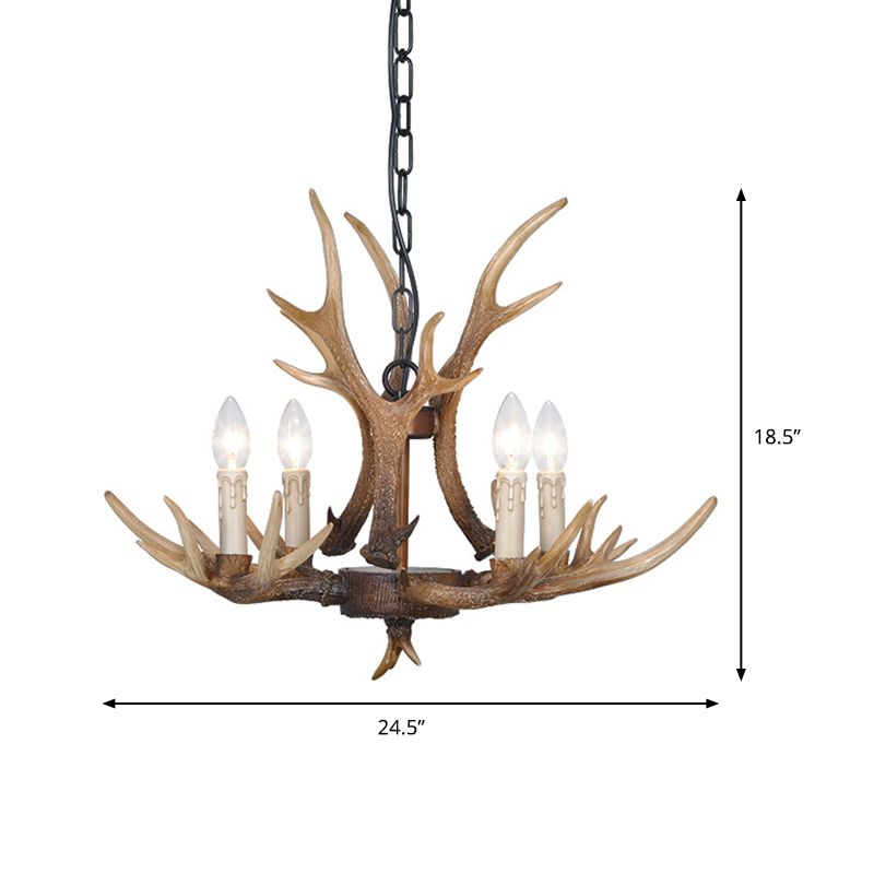 Brown 4/6/8 têtes CHANDELIER LIGHTING RUSTIC Resin Resin Candle Suspension Lampe avec bois pour salle à manger