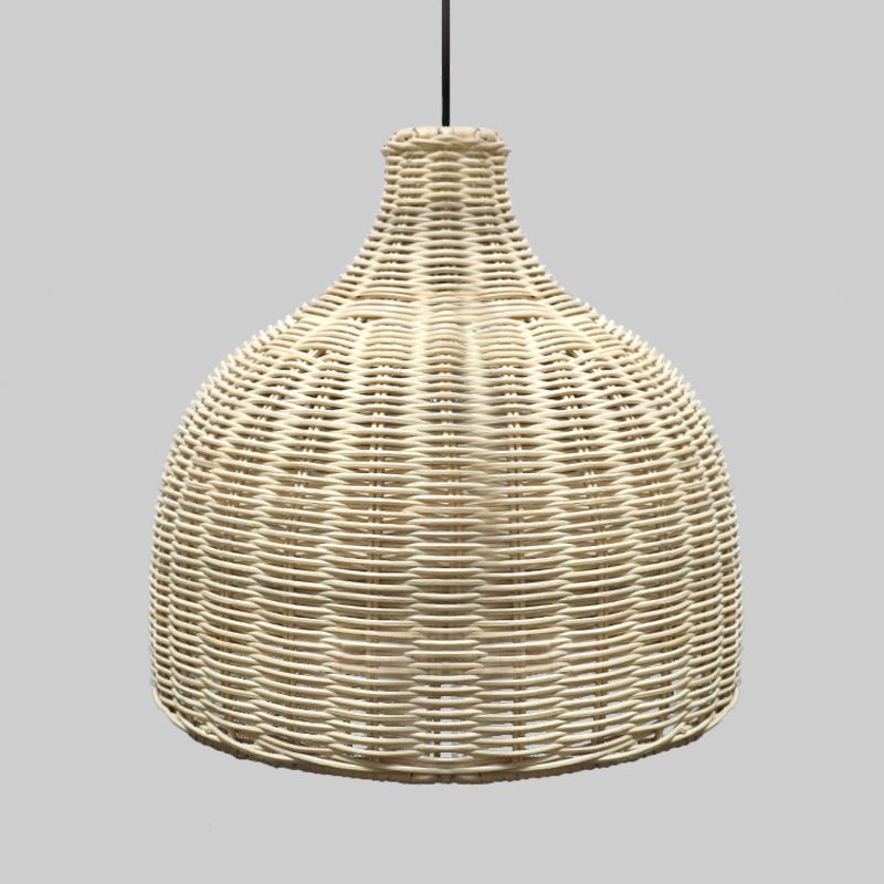 10"/14" Wide Asia Single Pendant Light Beige Cloche Ceiling Suspension Lamp with Bamboo Lamp Shade