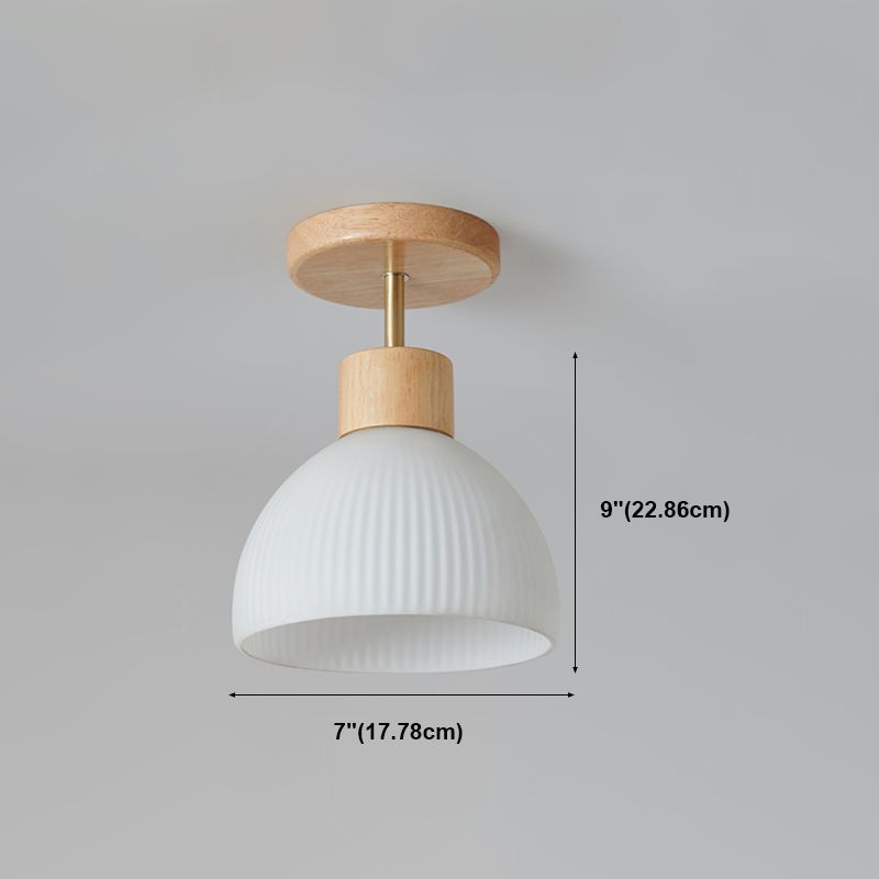 Dome Shape Ceiling Lamp Modern Wood 1 Light Flush Mount with Glass Lampshade for Aisle