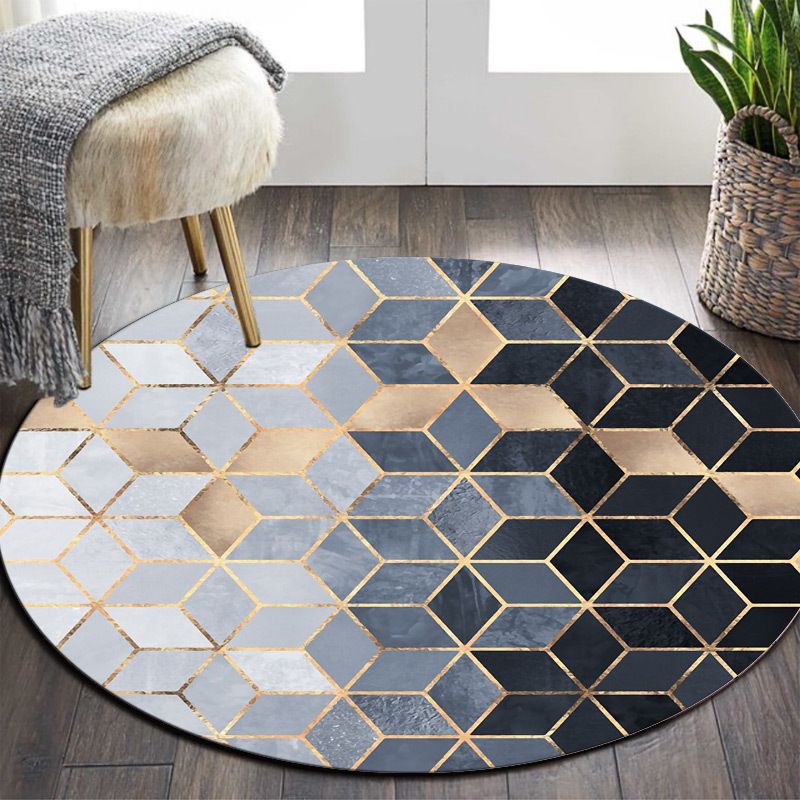 Individuality Modern Indoor Rug Creative Geometry Printed Carpet Round Polyester Washable Rug for Home Decoration