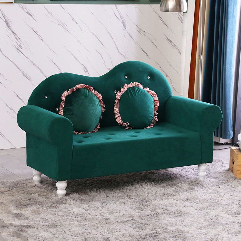 Tufted Split-Back Sofa Velvet Flared Arm Curved Sofa 33.46 inch High