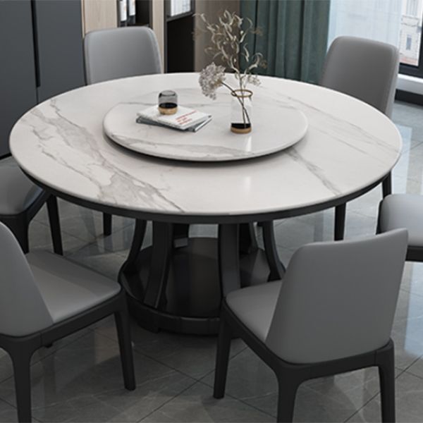 Contemporary Sintered Stone Round Dining Table Standard Kitchen Dining Table with Pedestal Base