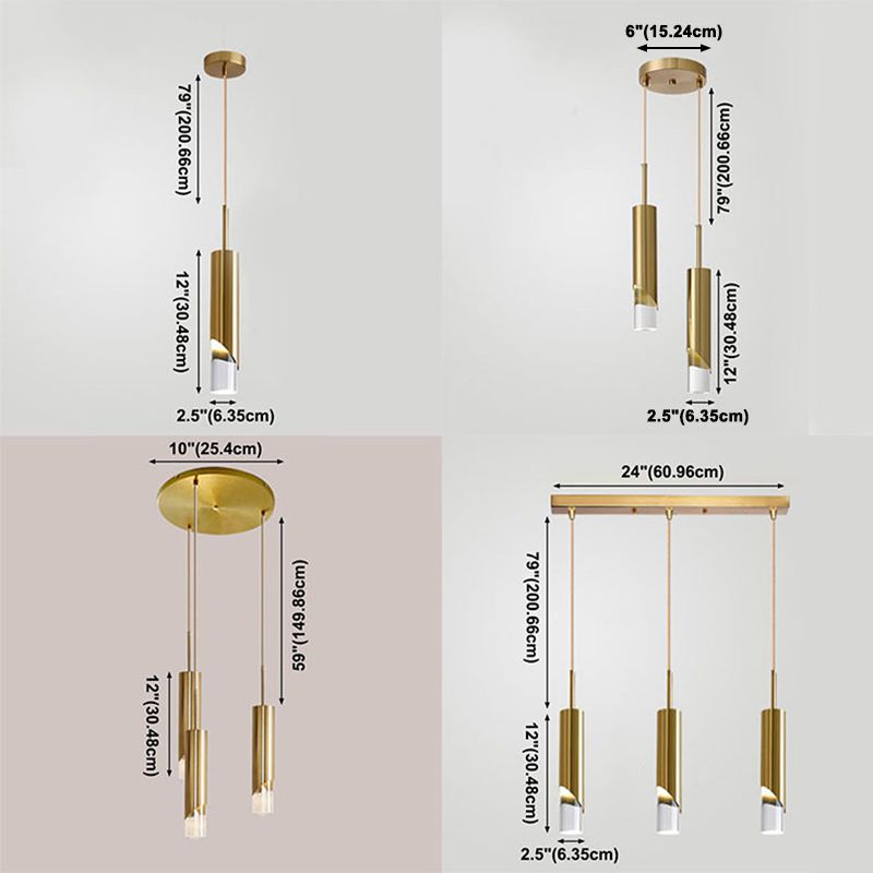 Apparecchiatura cilindrica moderna a sospensione della lampada appesa acrilica in finitura dorata