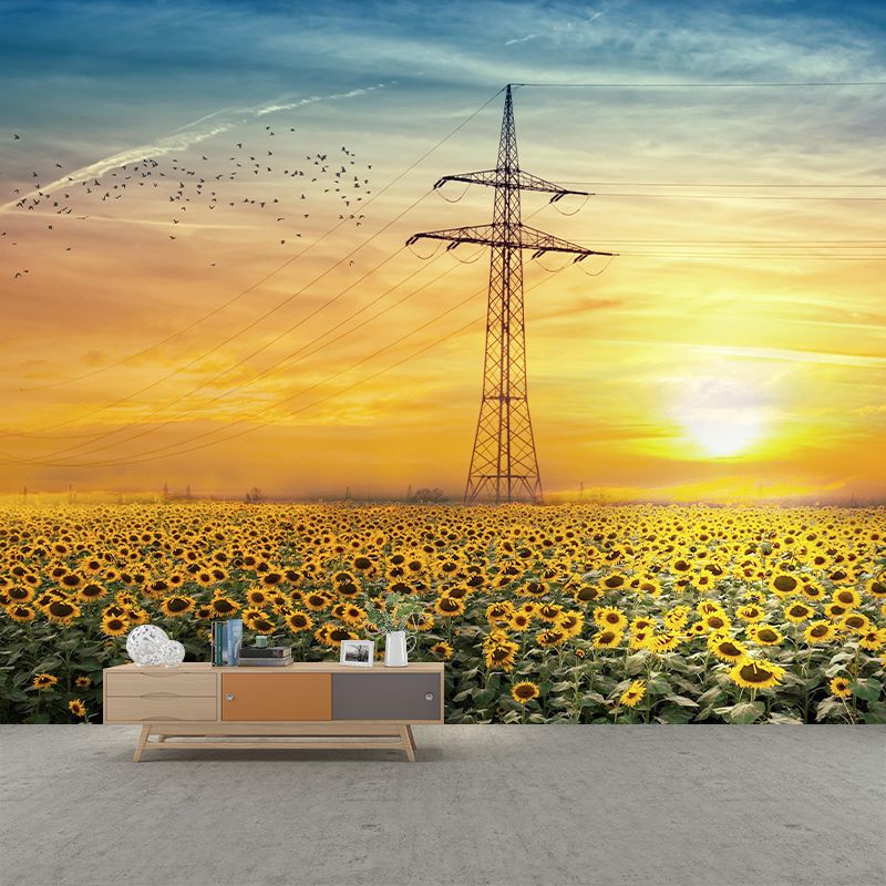 Sunflower Field Mural Wall Covering for Living Room Decorative Mildew Resistant Wallpaper