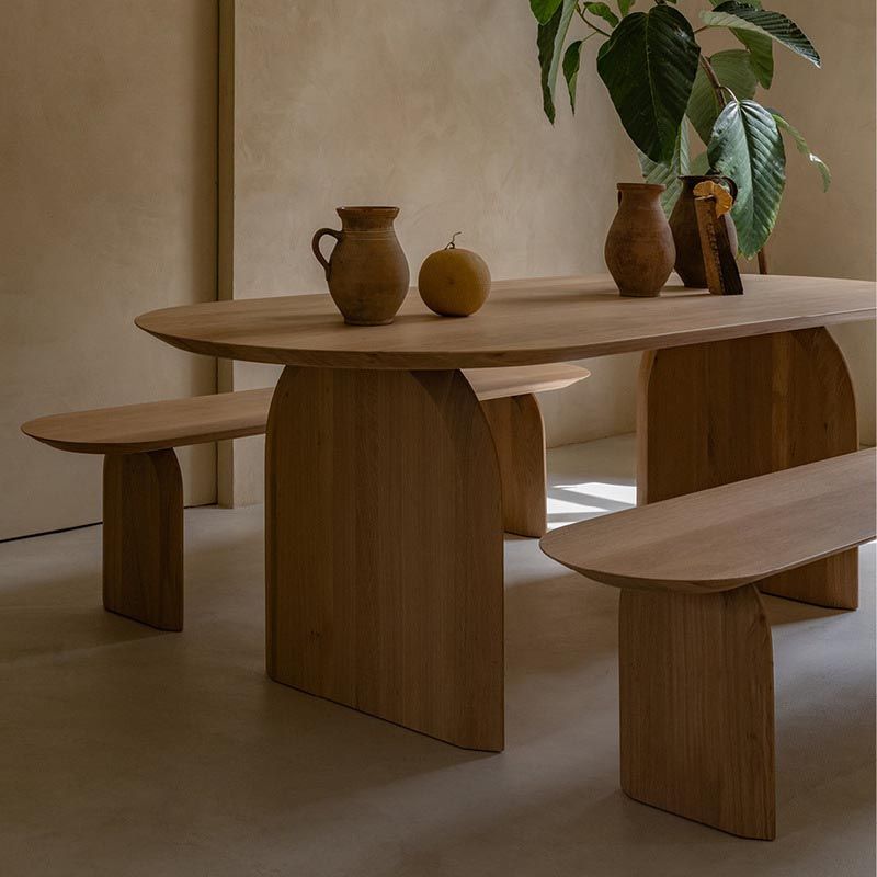 Modern Solid Wood Top Oval Dinette Table Wood Base Dining Table