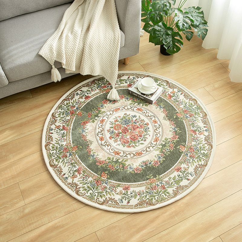 Green Traditional Rug Polyester Flowers Indoor Rug Washable Rug for Living Room