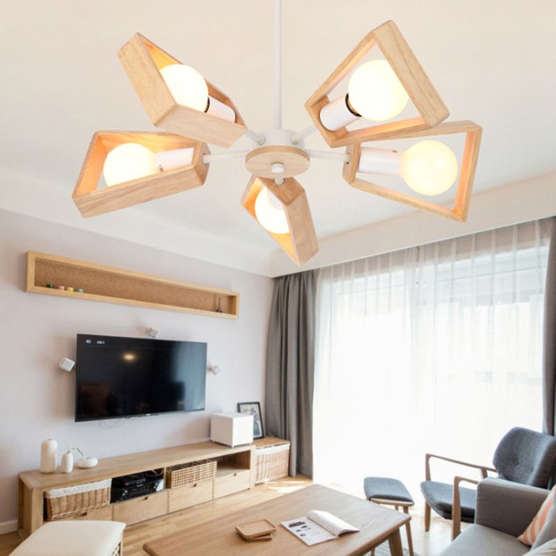 Sputnik Bedroom Chandelier Light Fixture Wooden Minimalist Chandelier Pendant Light in White