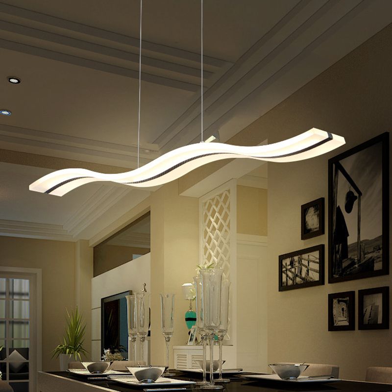 39.3" Length Wave Shaped LED Island Light Nordic Simplicity Style Long Strip Acrylic Lighting Fixture for Kitchen Bar
