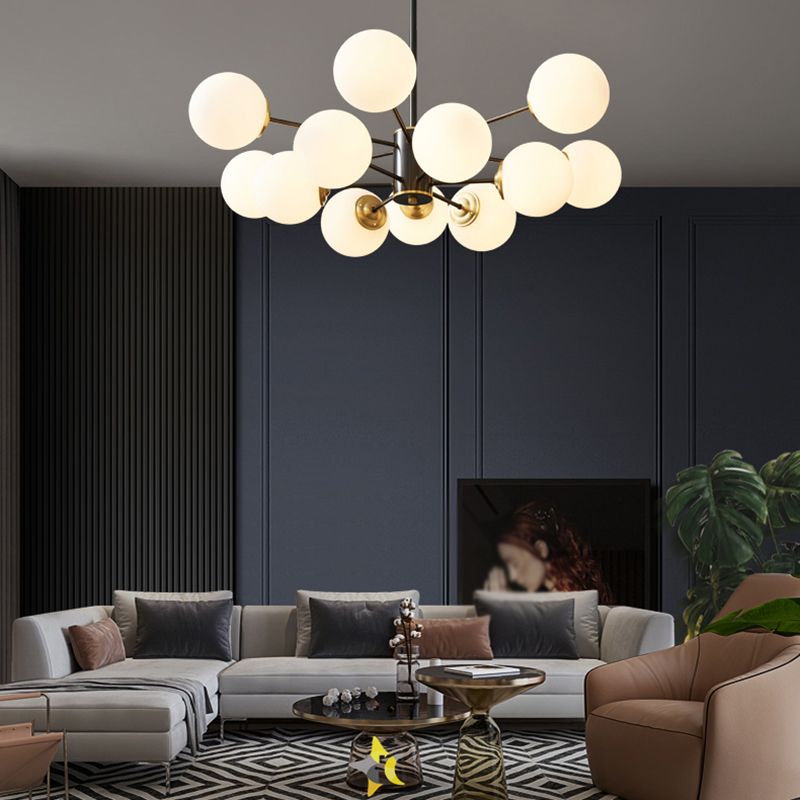 Copper Chandelier Lighting Multi-Head Hanging Light Fixtures with White Glass Shade