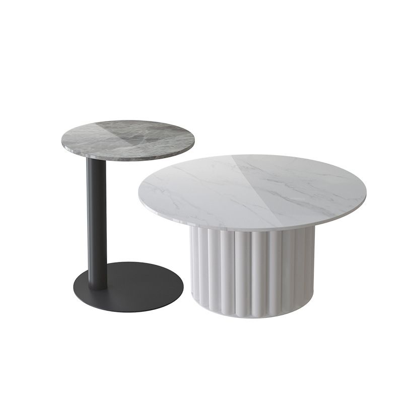 Modern Stone Pedestal Cocktail Table Round Coffee Table - White/Grey