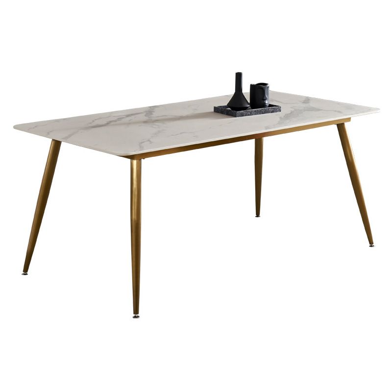 Traditional Luxury Rectangle Dining Table White Sintered Stone Table with 4 Gold Legs