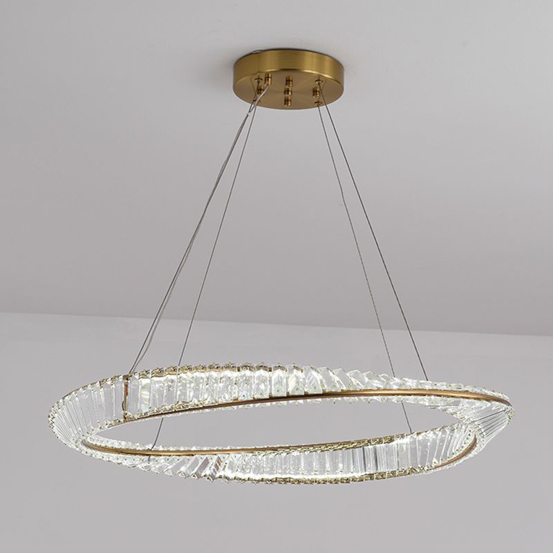 Modern Luxury Circular LED Pendant Light Wrought Iron Hanging Lamp with Crystal Shade