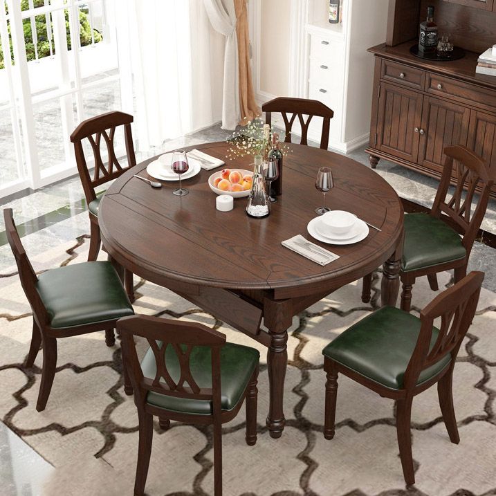 Mid-Century Modern Round Kitchen Dinner Table Solid Wood 4 Legs Dining Table