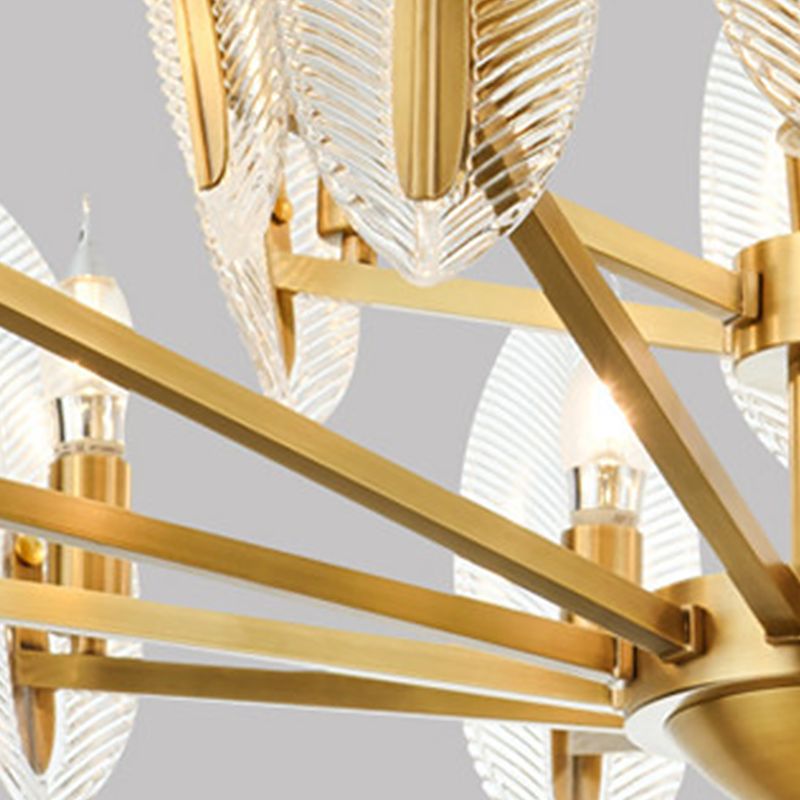 Luz de la sala de estar en forma de hoja Cristal posmoderno 6/8/18 Luces Lámpara colgante de latón