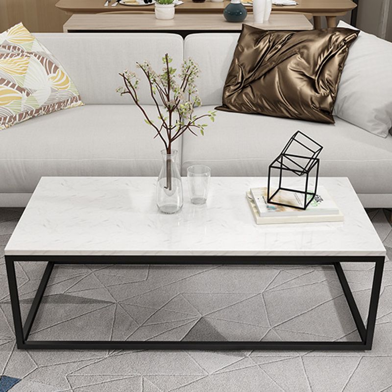 Glam Coffee Table with Metal Frame Base and Marble Top in White