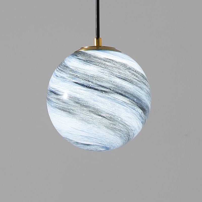 Stained Glass Planet Hanging Lamp Minimalist 1-Light Down Lighting Pendant for Bedroom