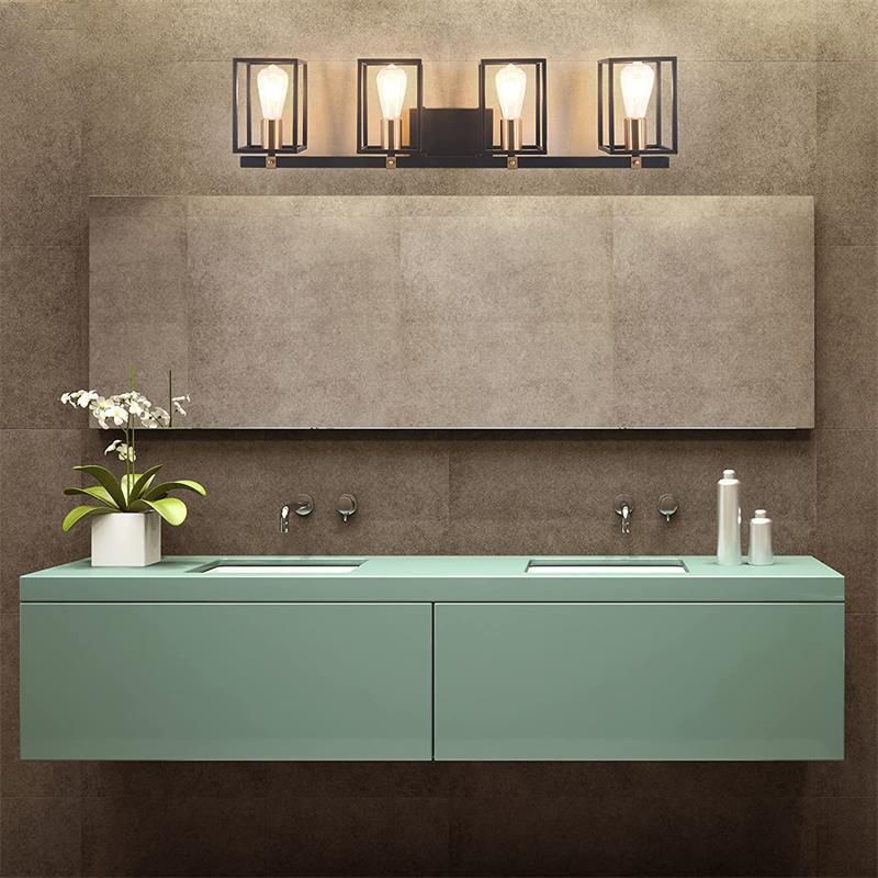 Black 1/2/3/4-Light Modern Bathroom Vanity Light Metallic Bath Bar