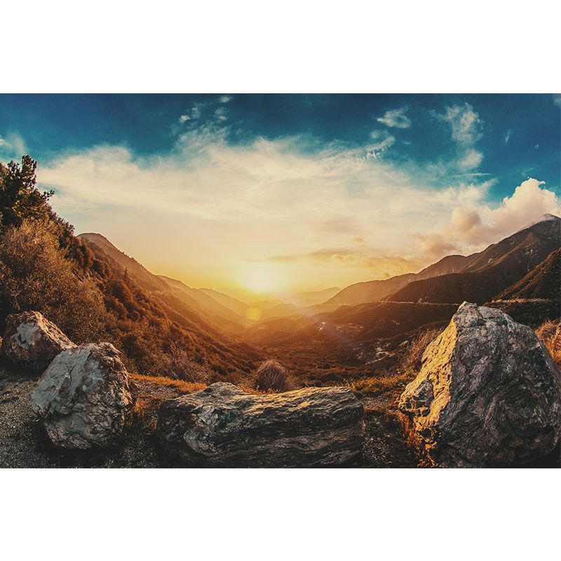 Mountain Sunrise Scenery Mural Contemporary Moisture Resistant Bedroom Wall Covering, Optional Size