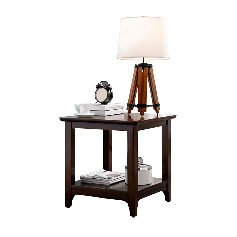Modernistic Solid Wood 4 Legs Square Double Tier Accent Side Table