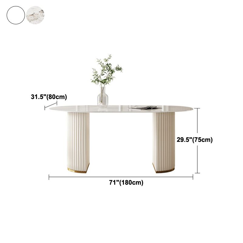Contemporary Oval Table Sintered Stone Top Double Pedestal Dining Table
