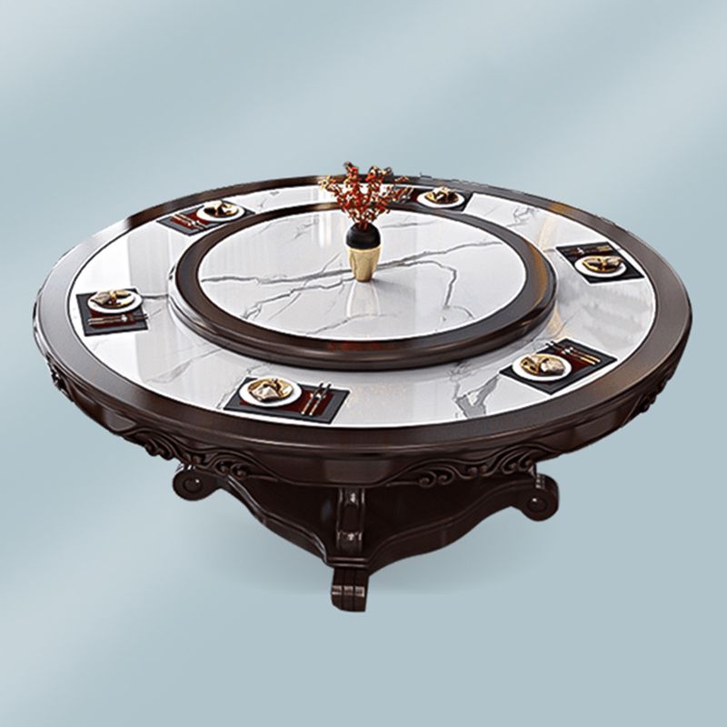Stone Dining Table Round Dinner Table with Rubberwood Base for Dining Room