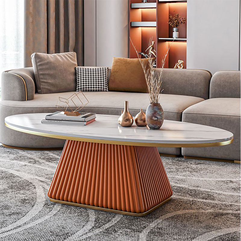 Oval Box Shaped Base Design Slate Table Glam Style Coffee Table