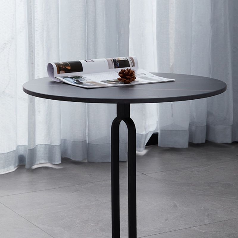 Stone Top Accent Side Table Round Pedestal Living Room Metal Corner Table