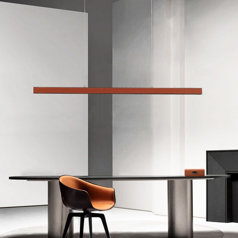 Modern Hanging Light Linear Leather LED Island Light Fixture for Dining Room