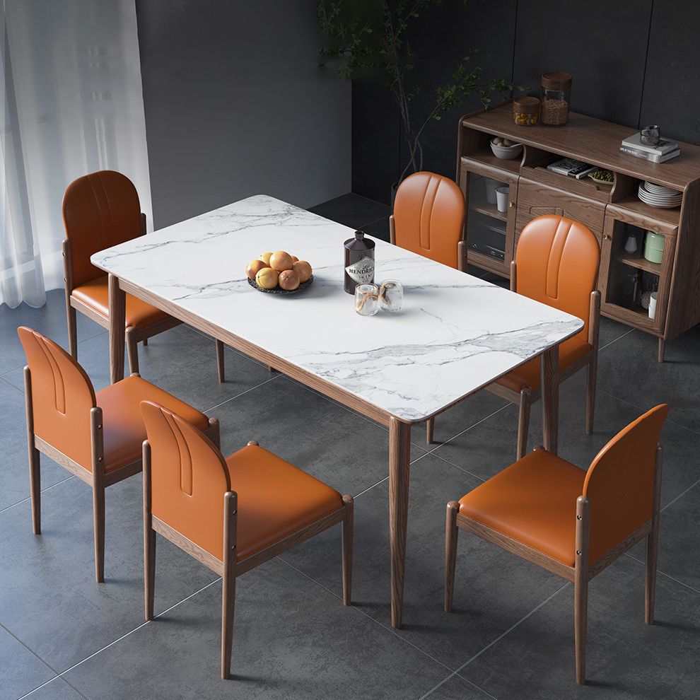 Moderno comedor de cocina con top de piedra sinterizado y muebles de comedor de base de madera maciza