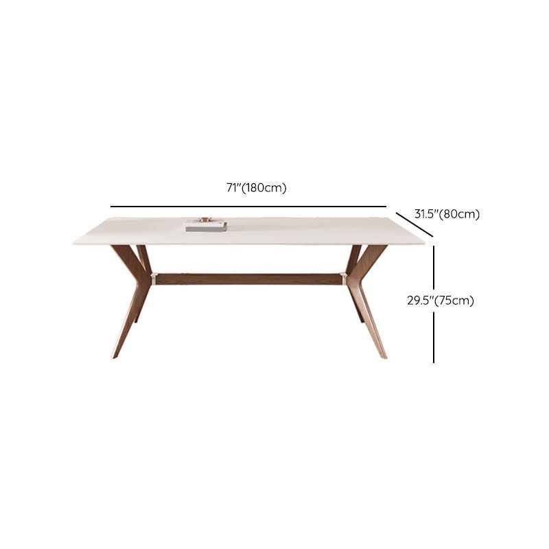White Mid-Century Dining Table Stone Top Table with Wooden Frame for Home