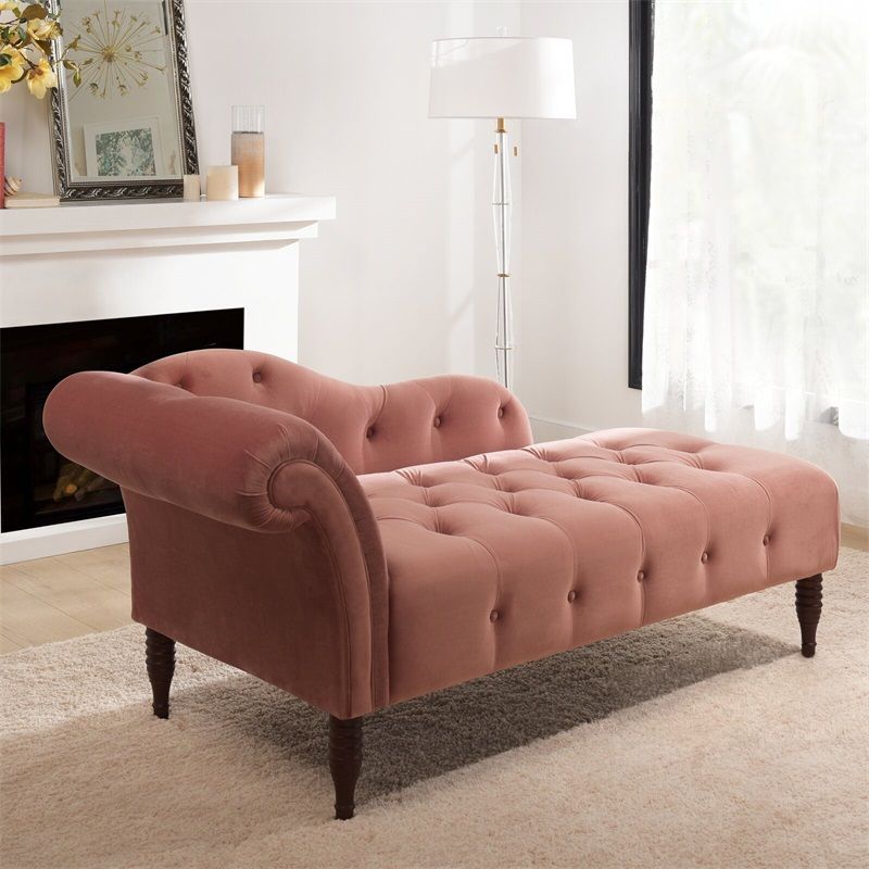 Living Room Rolled Arms Chaise Modern Style Velvet Upholstered Chaise