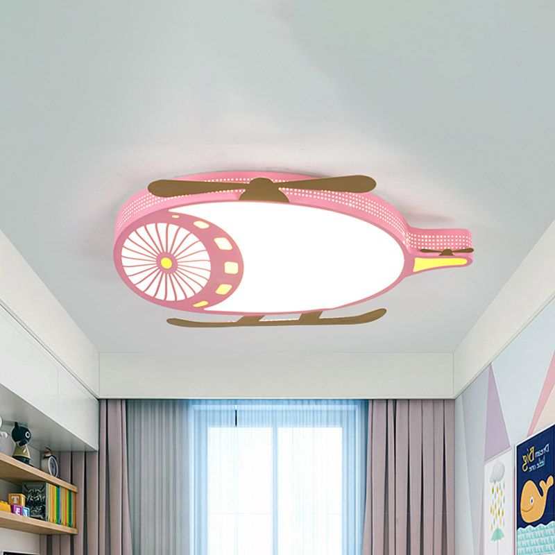 Kids Helicopter Ultrathin Ceiling Fixture Acrylic Dorm Room LED Flush Mounted Light in Pink/Blue