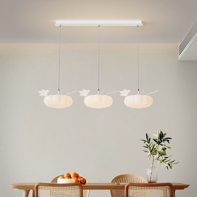 Contemporary Pumpkin Shaped Hanging Pendant Lights in White for Dining Room