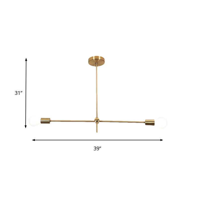 Mid -secolo Exposed Bulb lampadario Light Metal 2/4/6 Luci soggiorno Lampada sospesa in oro