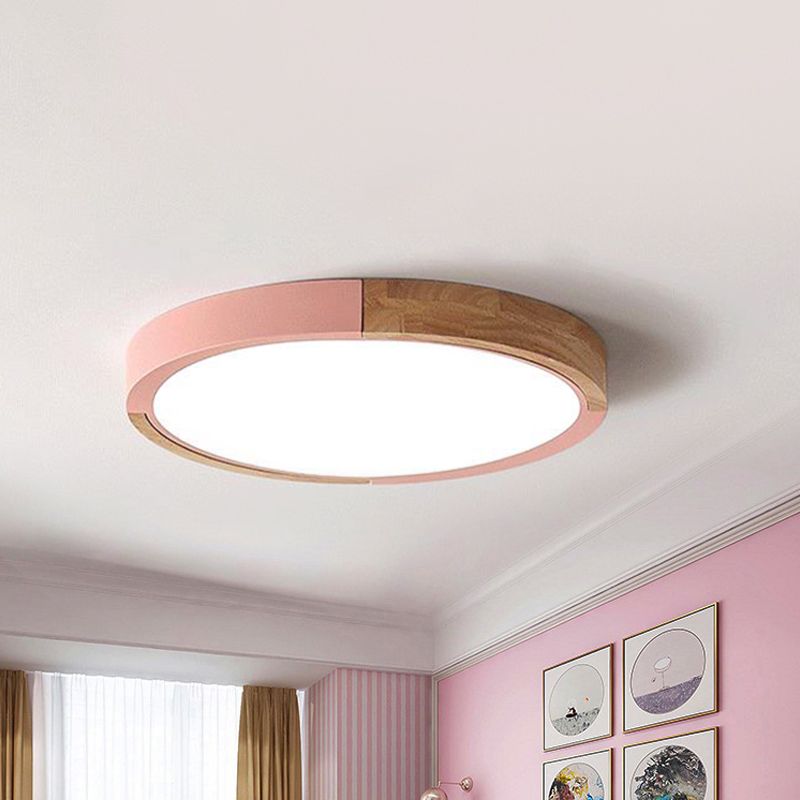 Circle Flush Mount Macaron Acrylic White/Pink/Yellow LED Ceiling Light Fixture in Warm/White Light, 16"/19.5" Wide