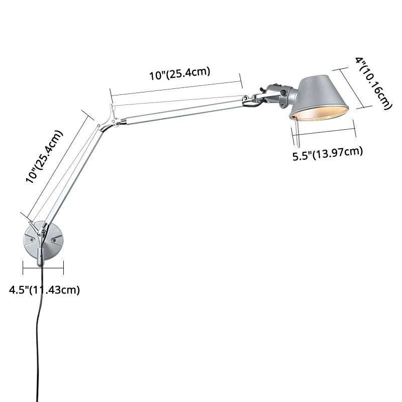 Indoor Decorative Wall Sconce 1 Head Silver Finish Adjustable Arm Metal Wall Mounted Reading Light