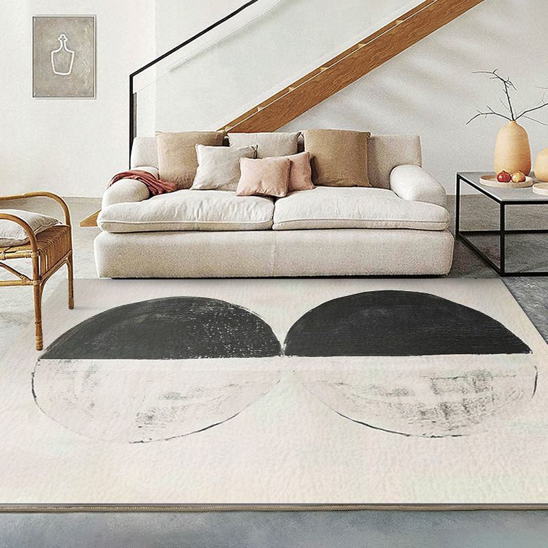 Beige Abstract Line Rug Polyester Simple Rug Washable Rug for Living Room