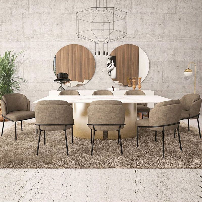 Industrial Metal Dining Chairs Armless Linen Fabric Dining Chair for Home Use (Set of 2)