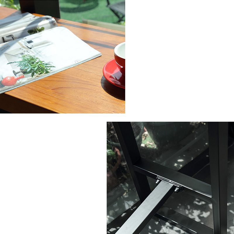 Modern Metal Base Bar Table Black Iron Solid Wood Patio Bar Table