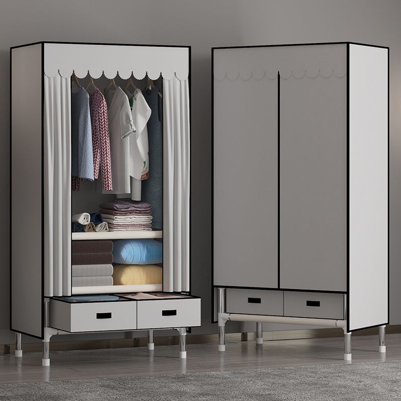 Metal Frame Wardrobe Armoire Contemporary Style Wardrobe Cabinet with Drawers
