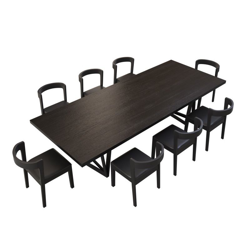 Industrial 1/2/7/9 Pieces Rectangle Dining Set Solid Wood Top Dining Table Set in Black