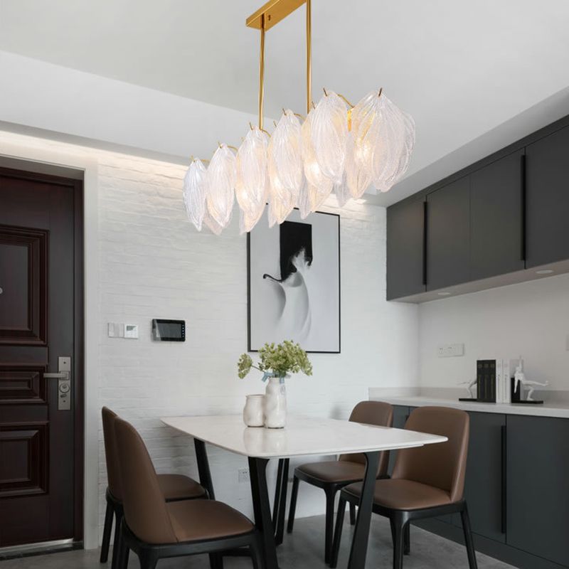 4 Light leaf Island Lights Modern Lighting Chandelier Glass and Metal Island Lamps in Gold