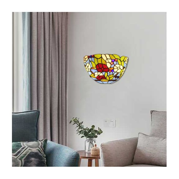 Tiffany Floral Wall Sconce Light Stained Glass Indoor Wall Mount Light for Living Room