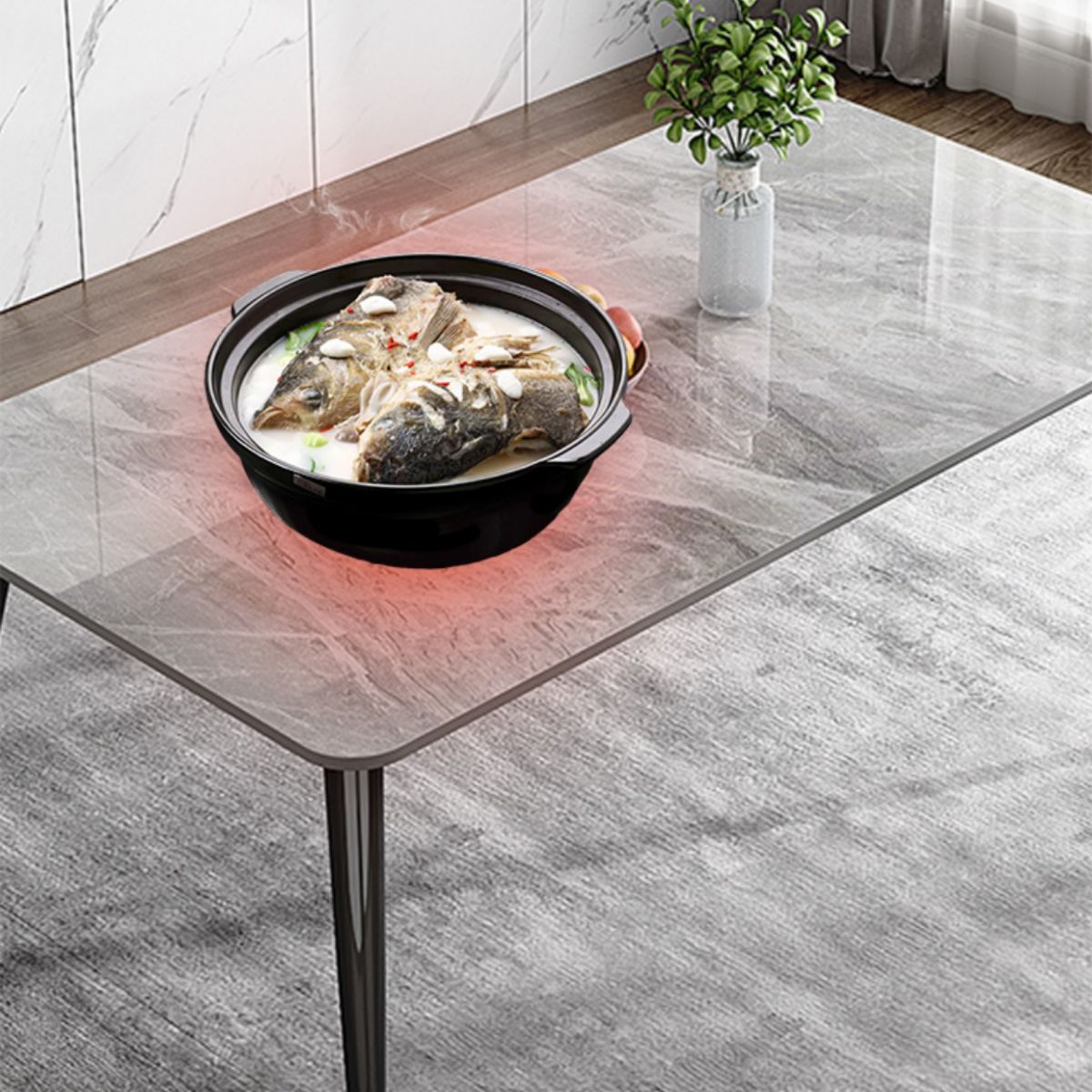 Metal 4 Legs Dining Table Rectangle Stone Top Dining Table for Dining Room