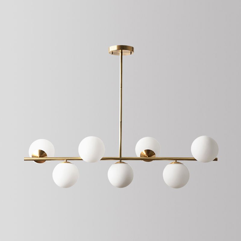 Spherical Dining Room Suspension Lamp Cream Glass 7-Head Postmodern Island Light in Gold